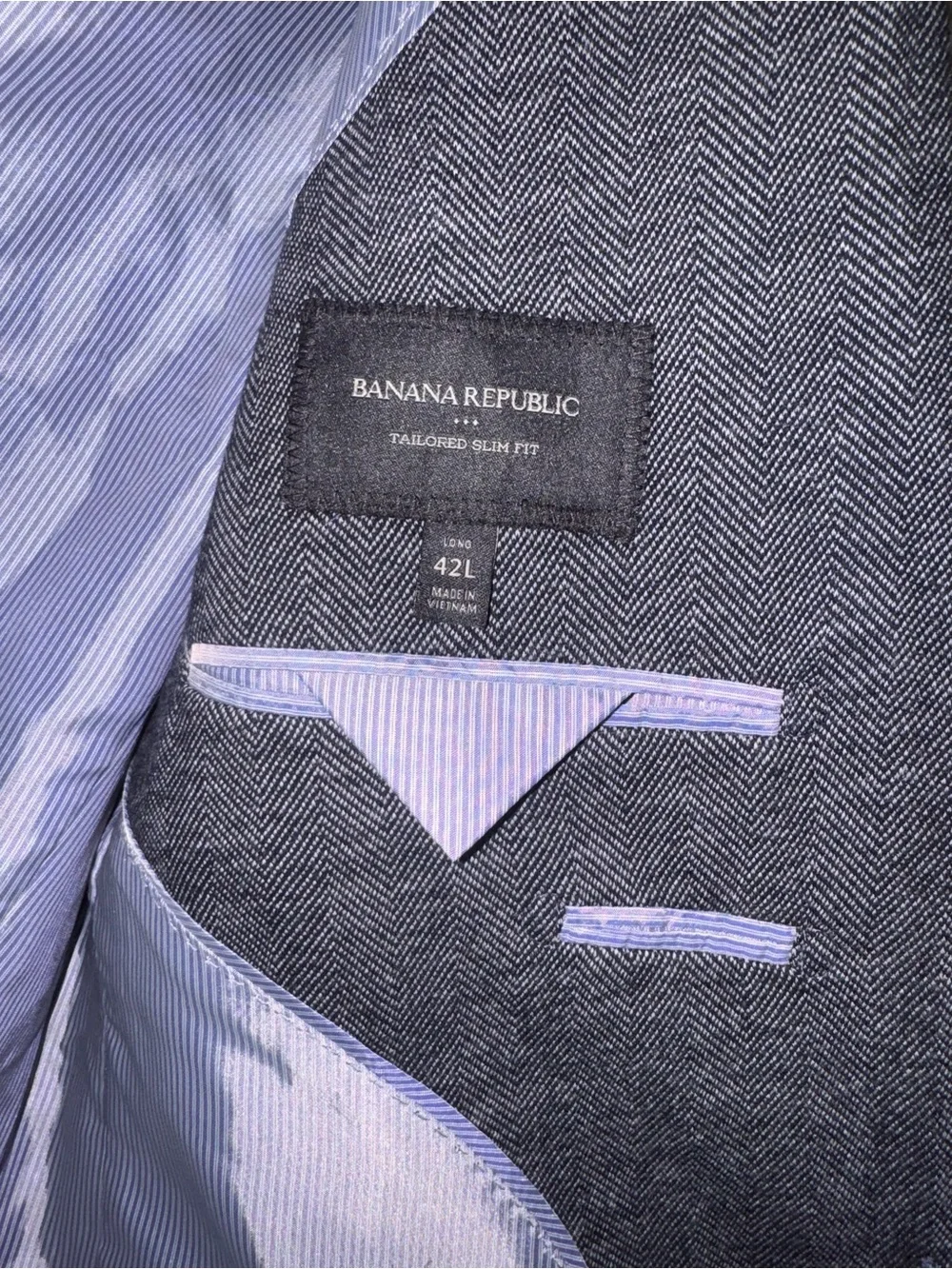 Banana Republic Mens 42L Blazer Tailored Slim Fit Wool Blend Herringbone Gray